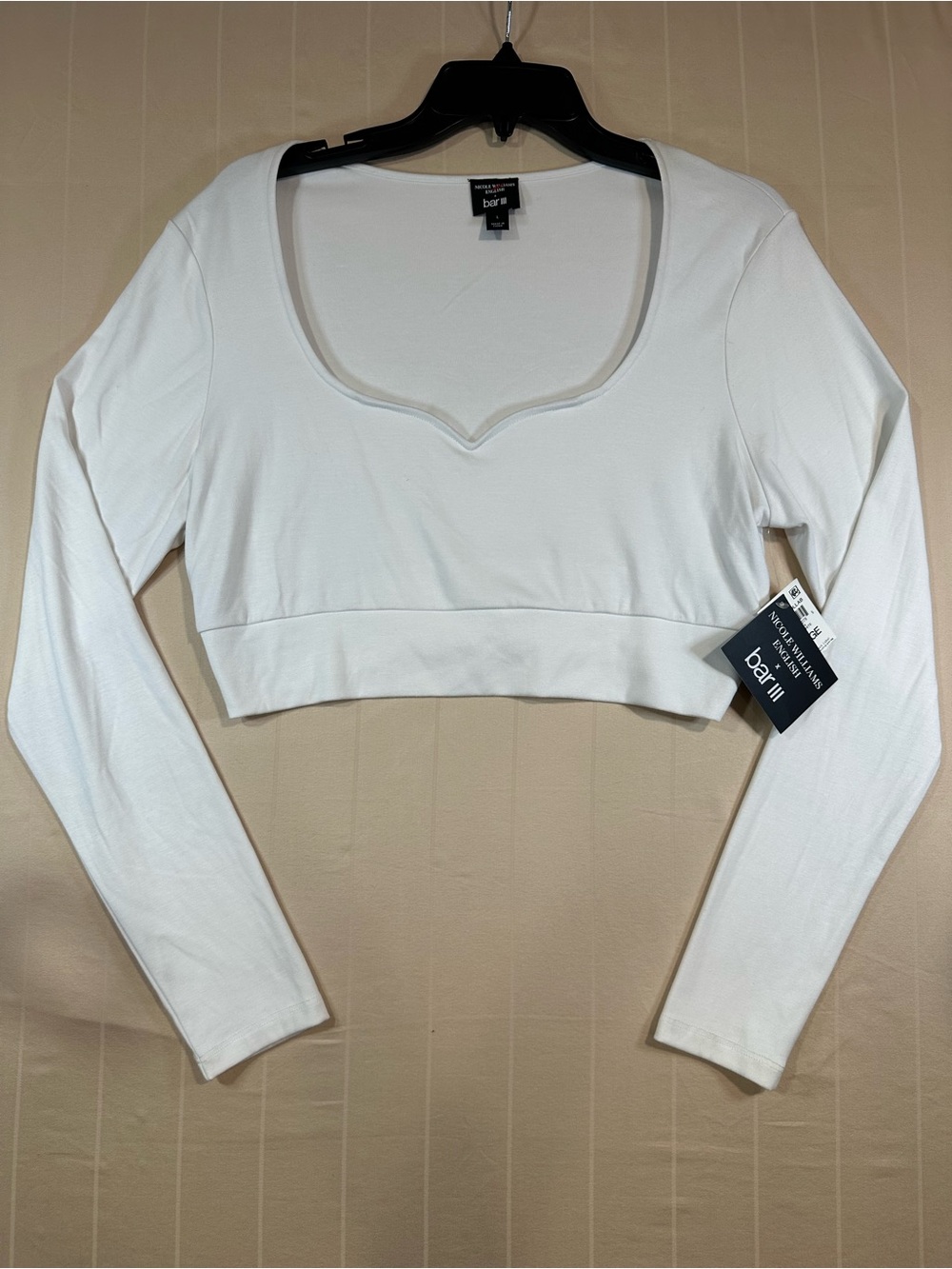 NWT Bar III x Nicole Williams English Sweetheart Neck Crop Top White L
